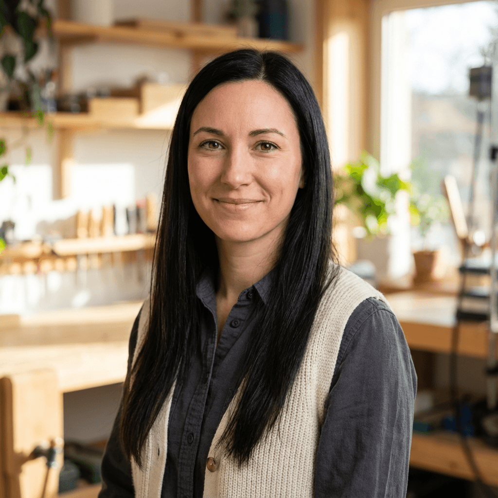 Female homeowner in her 50s, Black, warm smile, casual professional outfit