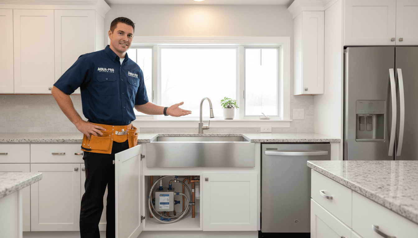Plumber showing a homeowner the work estimate